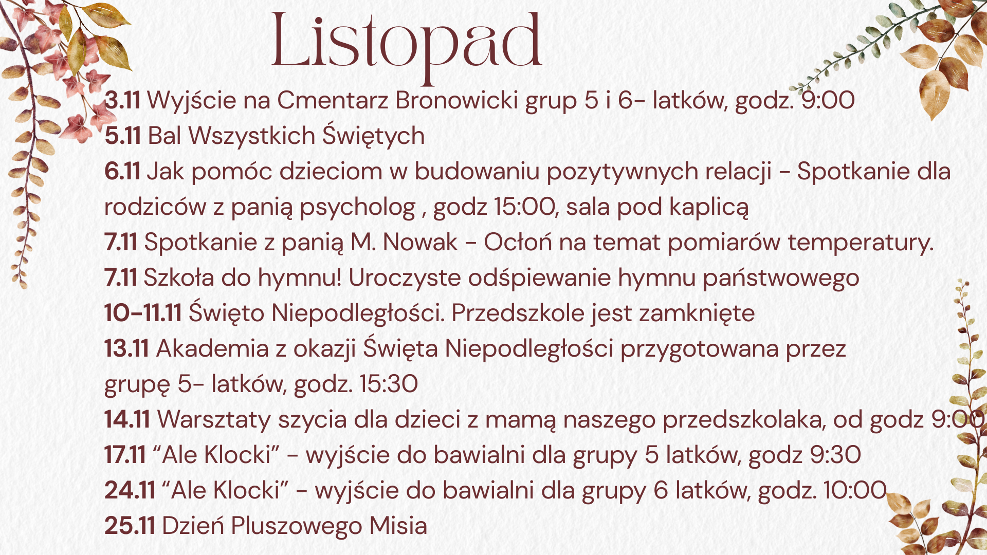 WYDARZENIA LISTOPAD 2025