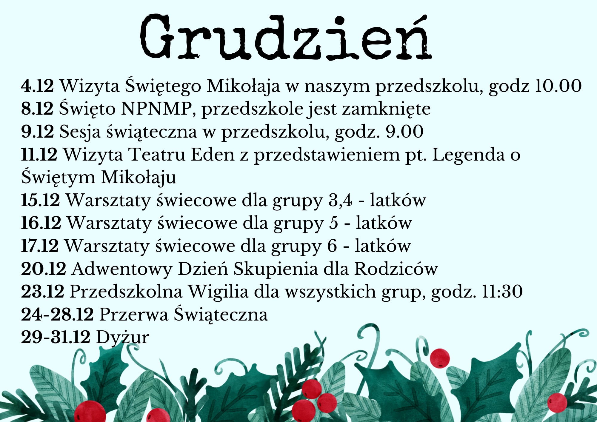 WYDARZENIA GRUDZIEŃ 2025