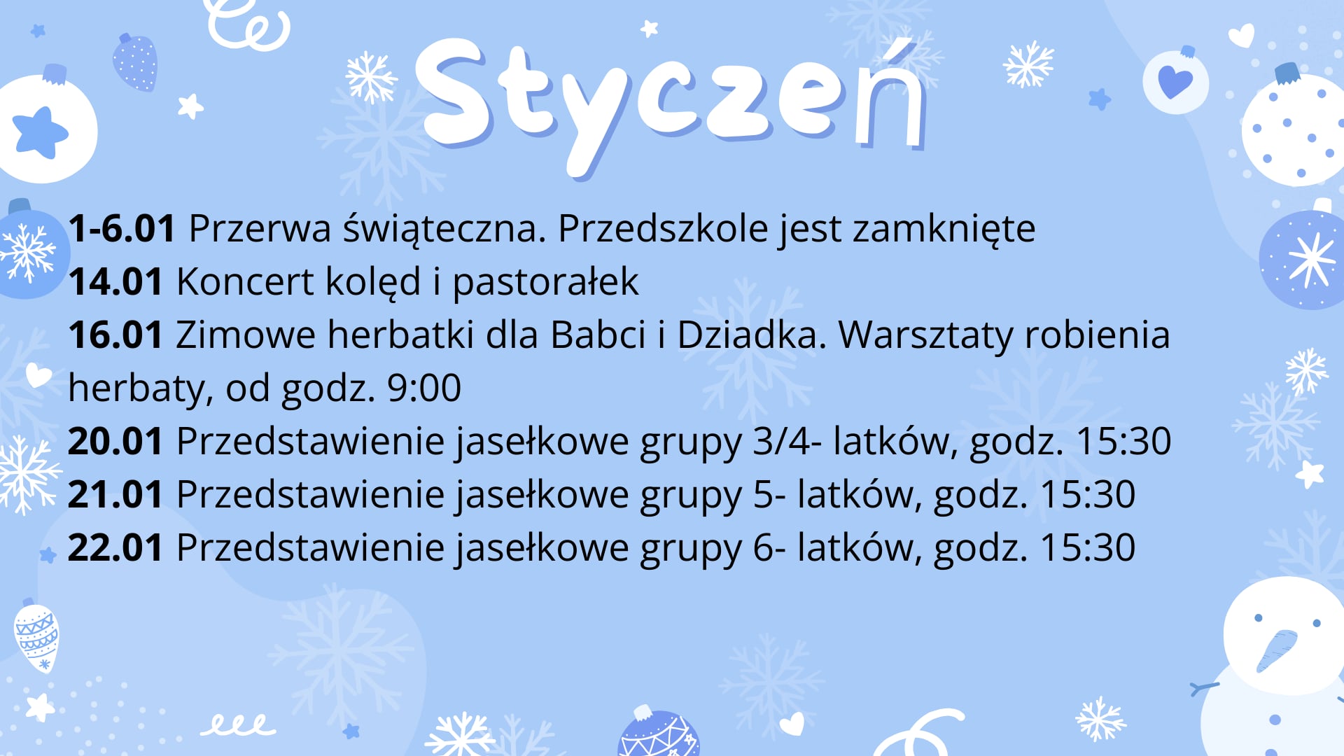 WYDARZENIA STYCZEŃ 2026