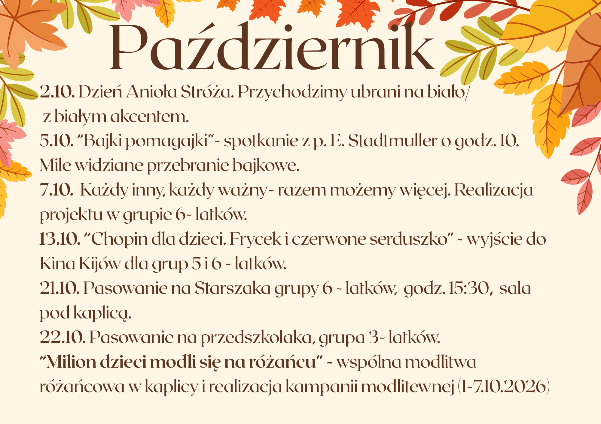 WYDARZENIA PAŹDZIERNIK 2026
